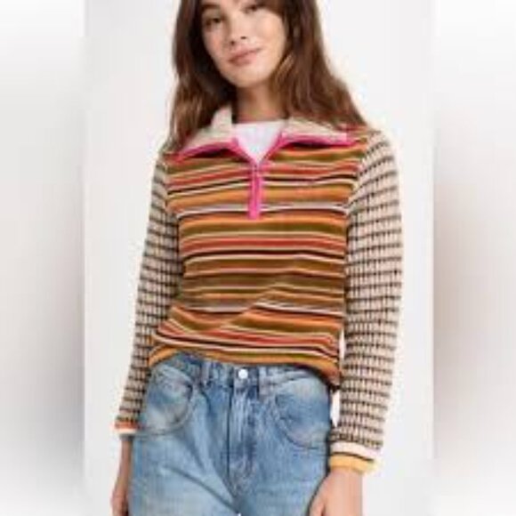 Andersson Bell Striped Chenille Fleece Crochet Quarter Zip Sweater (sz M) - Picture 1 of 12